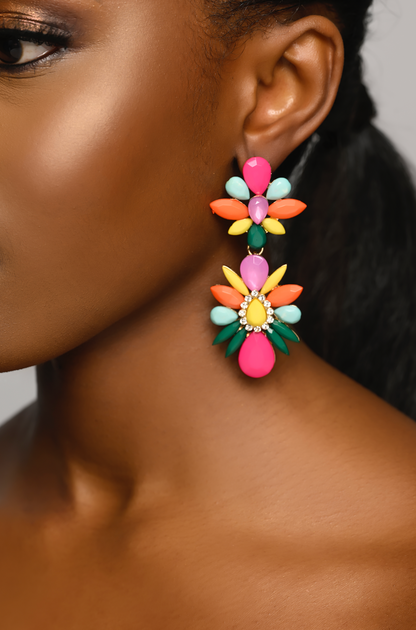 Multicolour Elegant Flower Design Stud Earrings