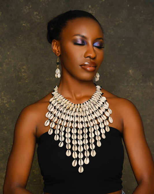 Authentic African Craftsmanship Cowrie Sea Shell Ethnic Collar Necklace