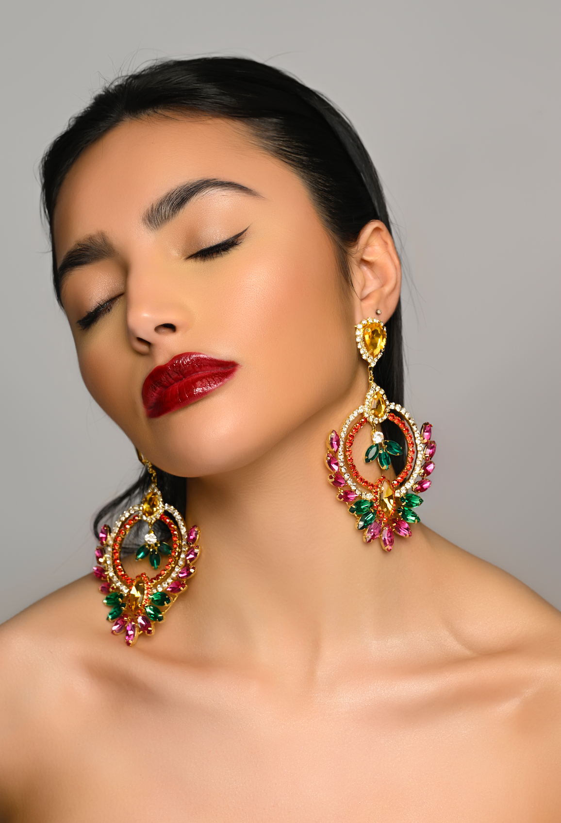 Luxury Multicolour Rhinestones Crystal Teardrop Statement Stud Earrings