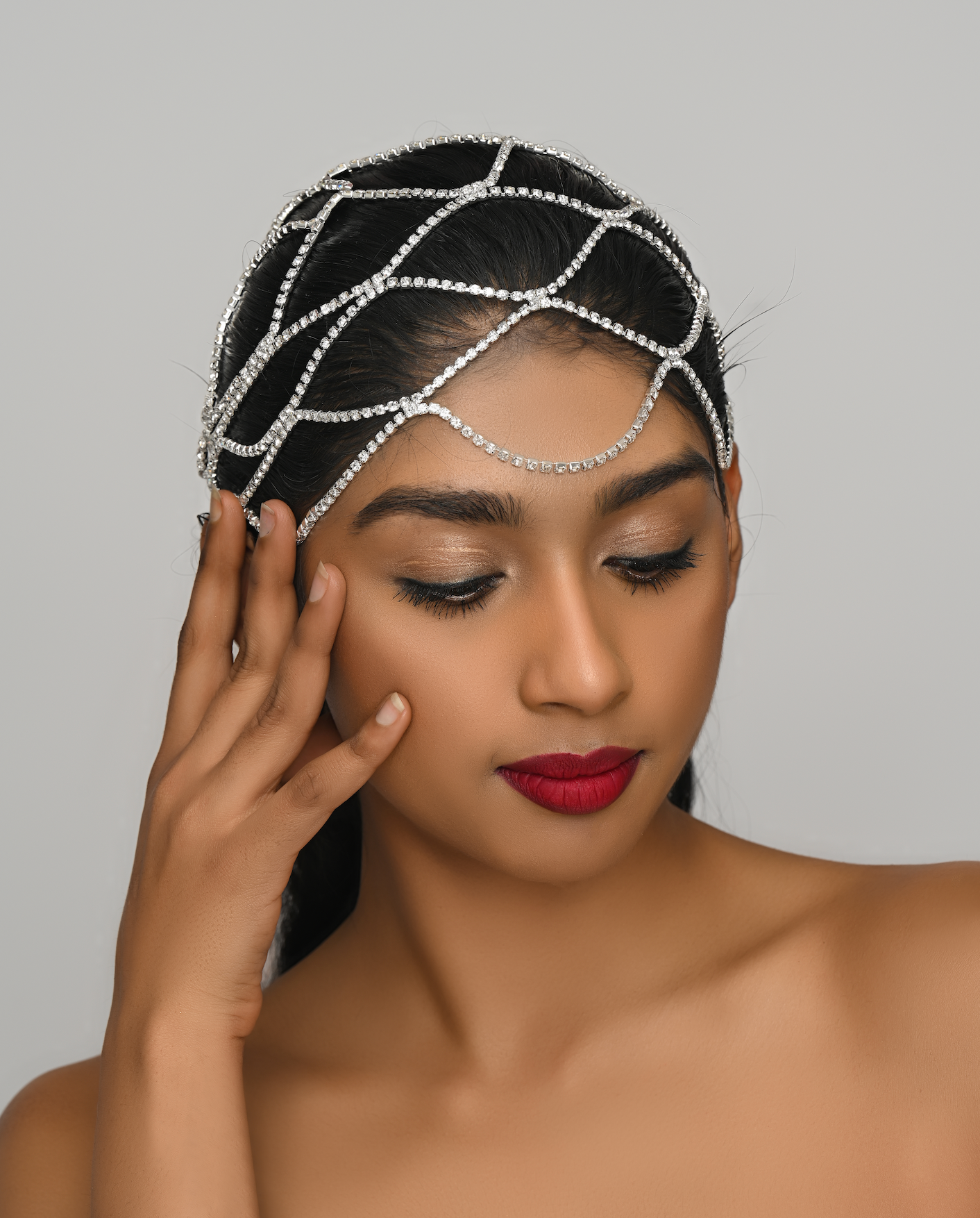 Diamante Rhinestone Multi-layered Tassels Headpiece Hair Jewellery Cap