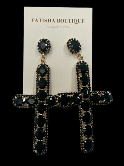 Gorgeous Rhinestone Diamante Cross Statement Earrings