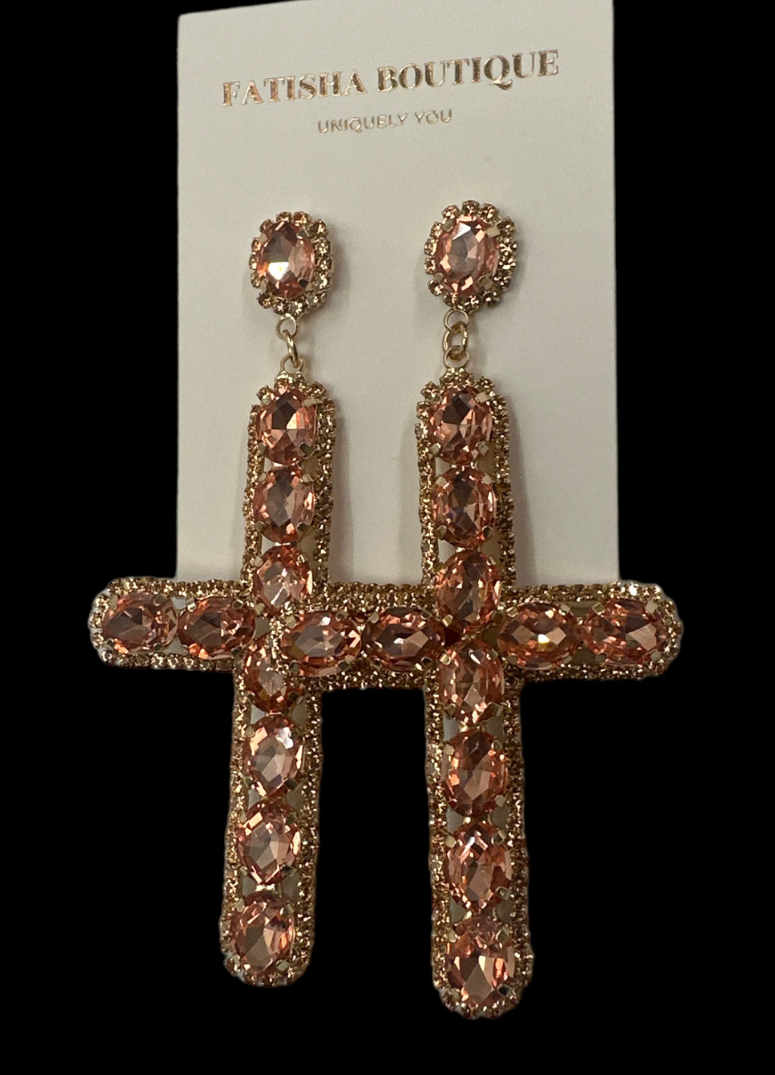 Gorgeous Rhinestone Diamante Cross Statement Earrings
