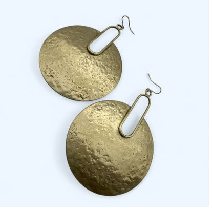 Hammered Brass Disc Statement Earrings – Bold Geometric Dangle Jewellery for Women | Handmade UK