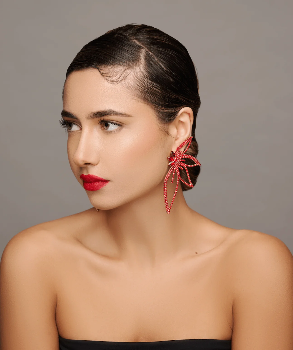 Elegant Crystal Flower Statement Earrings – Lightweight Glam Jewellery for Special Occasions - Fatisha Boutique #