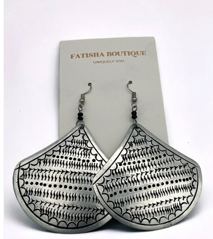 Engraved Crescent African Dangle Earrings – Tribal Lightweight Silver Hoops | UK Seller - Fatisha Boutique #