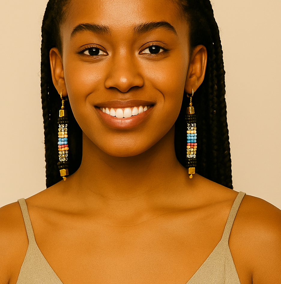 Multicoloured African Beaded Earrings – Handmade Tribal Boho Ethnic Jewellery - Fatisha Boutique #
