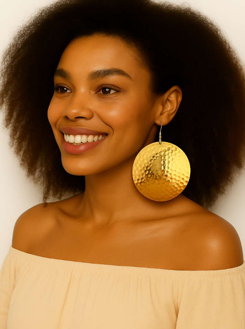 Oversized Hammered Gold Earrings – Bold African Fashion Statement Jewellery - Fatisha Boutique #