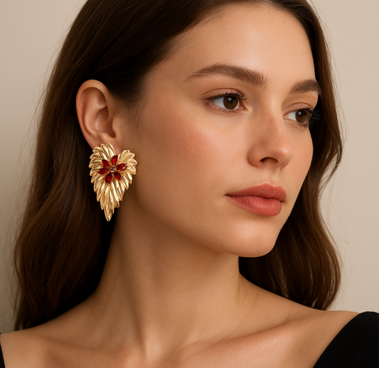 Leaf-Shaped Rhinestone Stud Earrings – Elegant Statement Crystal Jewellery - Fatisha Boutique #
