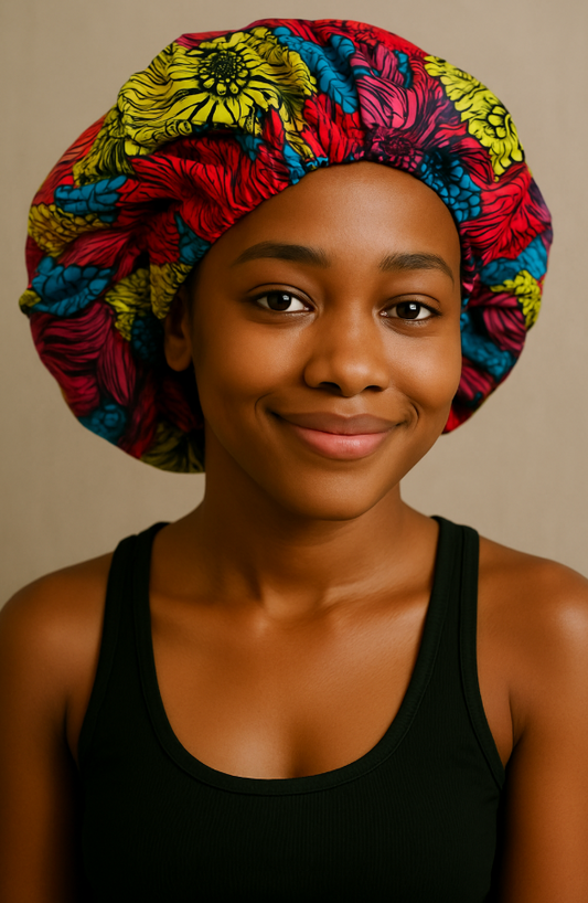Double-Layered Ankara Satin Silk Reversible Bonnet Cap – Extra Large for Braids & Natural Hair - Fatisha Boutique #