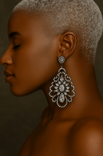 Elegant Rhinestone Chandelier Earrings – Teardrop Vintage Statement Jewellery for Events & Weddings - Fatisha Boutique #