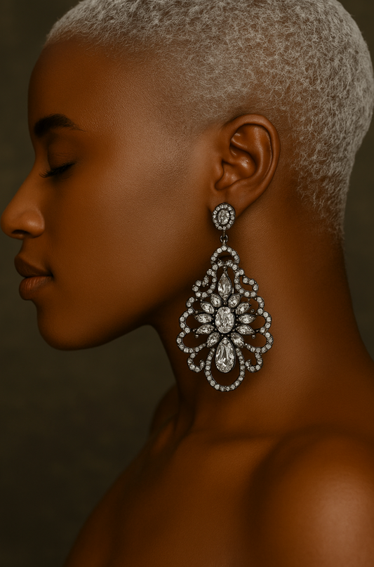 Elegant Rhinestone Chandelier Earrings – Teardrop Vintage Statement Jewellery for Events & Weddings - Fatisha Boutique #