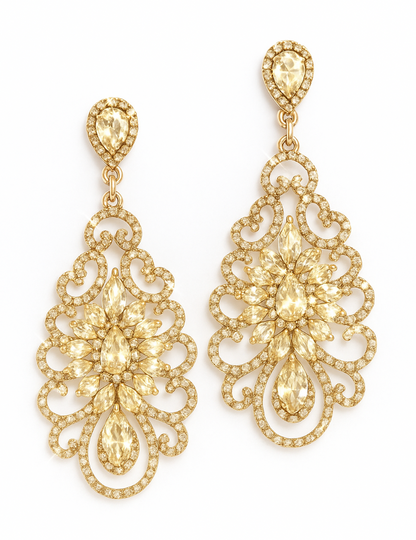 Elegant Rhinestone Chandelier Earrings – Teardrop Vintage Statement Jewellery for Events & Weddings - Fatisha Boutique #