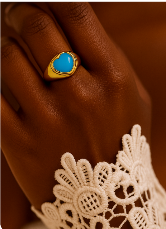Colorful Heart-Shaped Pastel Adjustable Rings – Gold-Tone Copper Statement Jewellery - Fatisha Boutique #