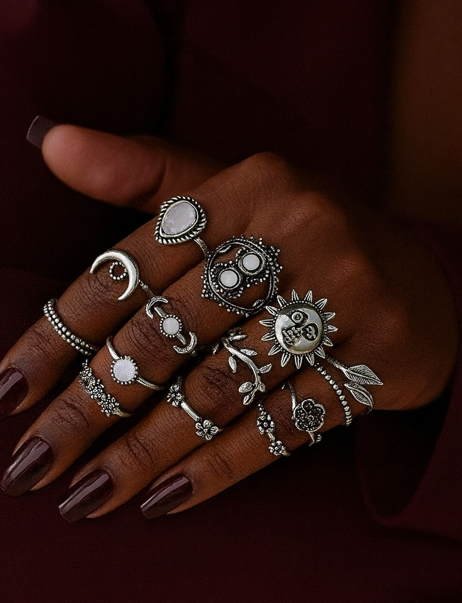Bohemian 14-Piece Silver Retro Statement Rings Set – Vintage Fashion Jewellery - Fatisha Boutique #