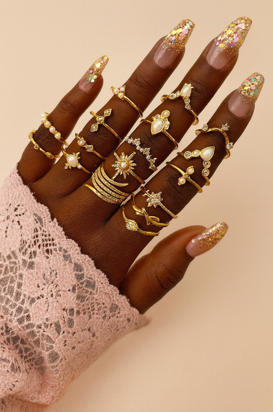 Gold Opal Aesthetic Ring Set (17 Pieces) – Vintage Boho Stacking Rings - Fatisha Boutique #