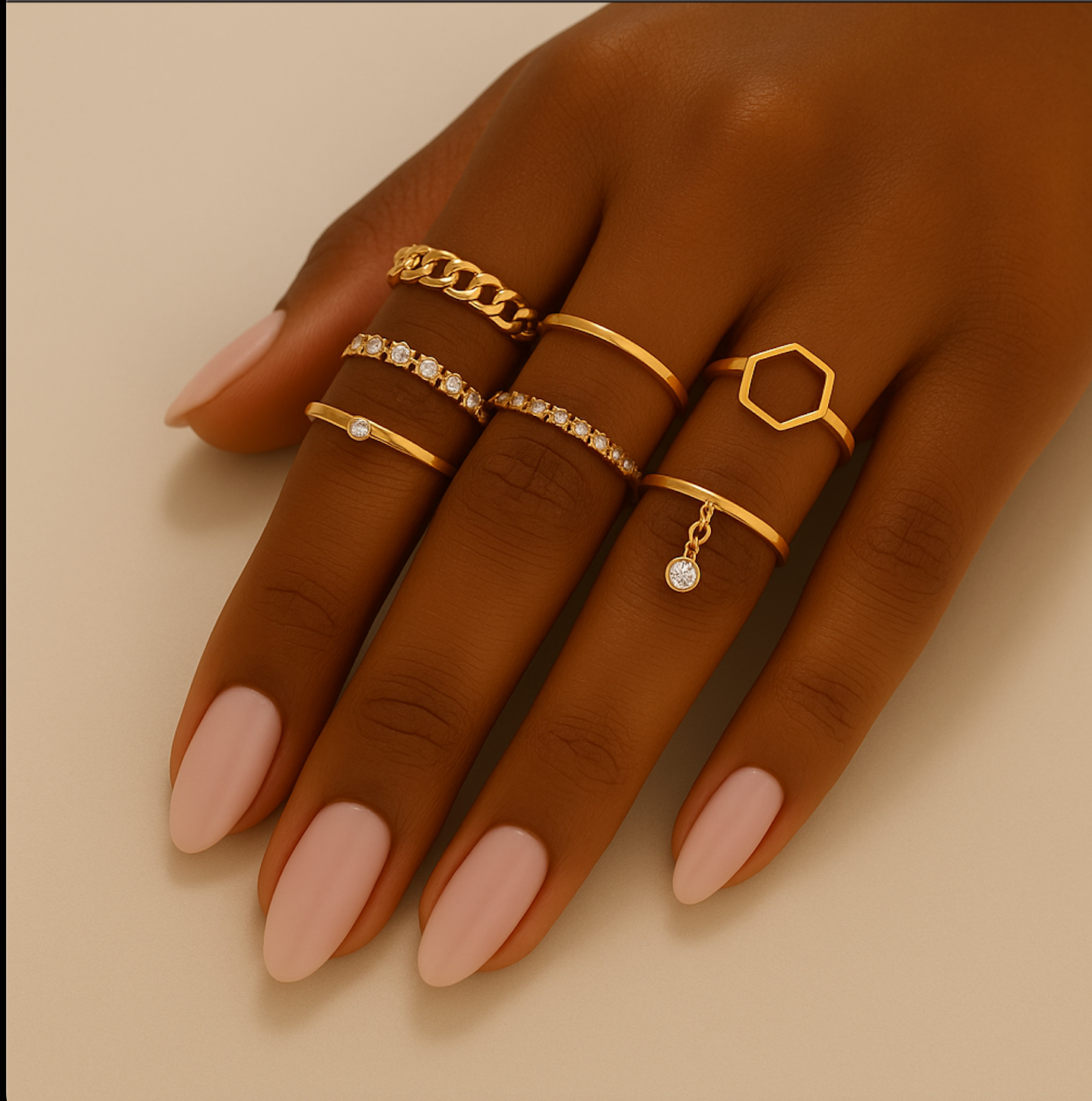 Gold-Tone Dainty Ring Set – 10 Pcs Adjustable Minimalist Fashion Rings - Fatisha Boutique #