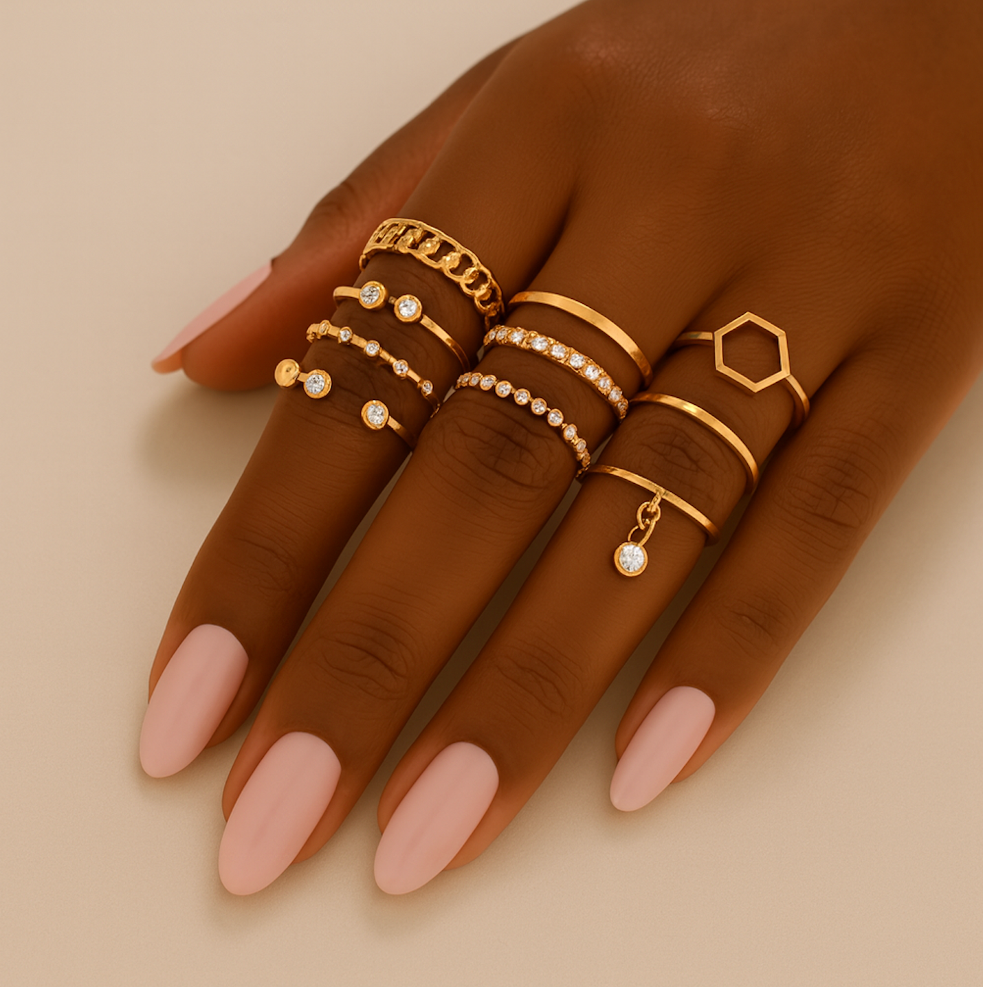 Gold-Tone Dainty Ring Set – 10 Pcs Adjustable Minimalist Fashion Rings - Fatisha Boutique #