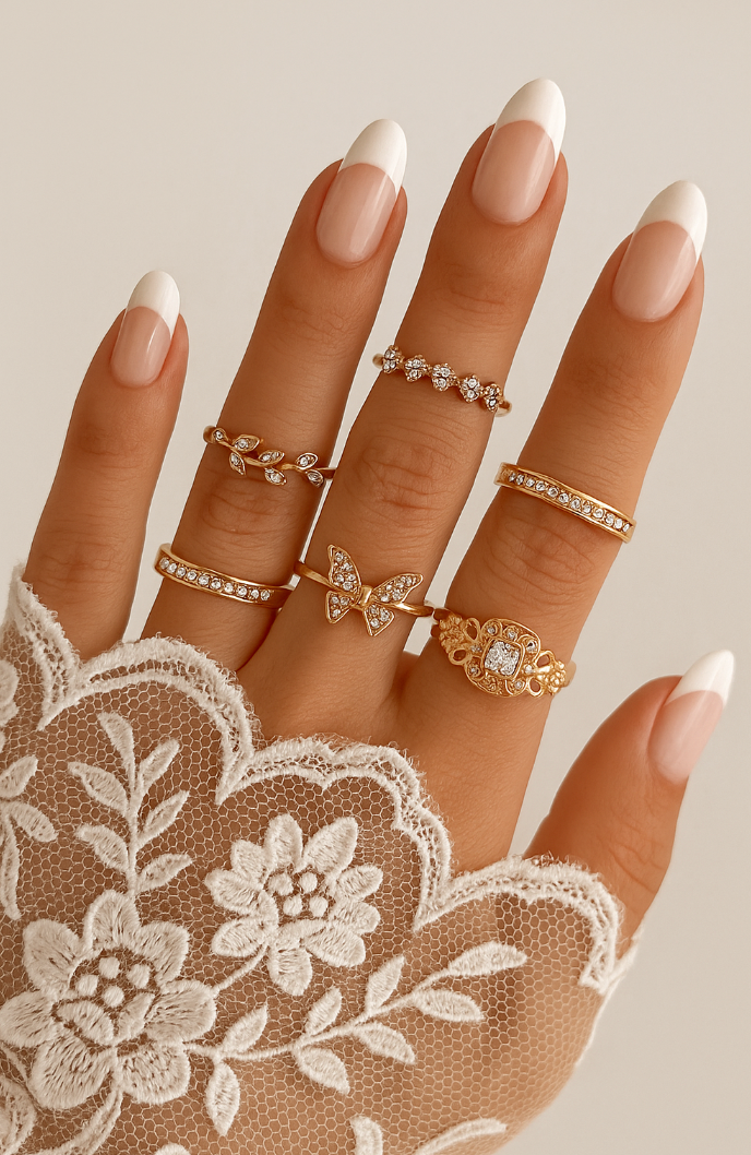 Gold Rhinestone Ring Set – 7 Stackable Pieces - Fatisha Boutique #