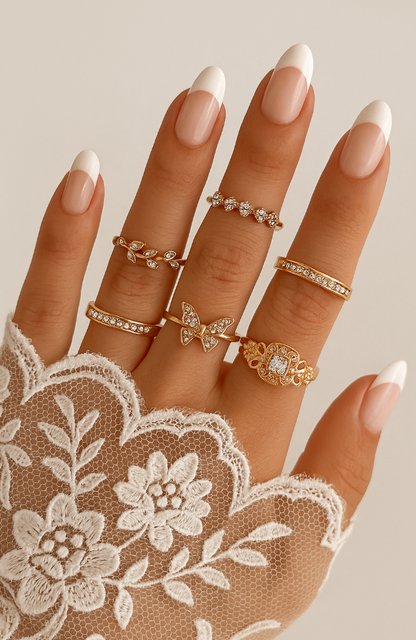 Gold Rhinestone Ring Set – 7 Stackable Pieces - Fatisha Boutique #