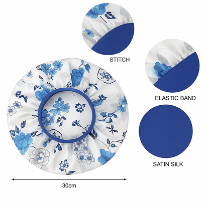 Floral Satin Silk Bonnet Cap – Lightweight Sleep Cap with Wide Elastic Band