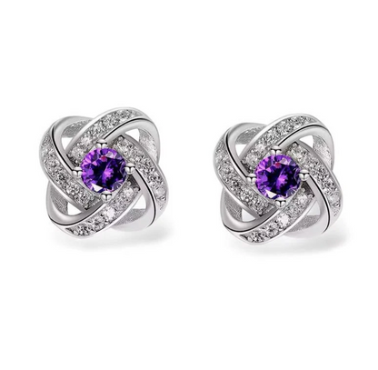 Elegant Rhinestone Knot Stud Earrings – Crystal or Amethyst Silver Studs - Fatisha Boutique #