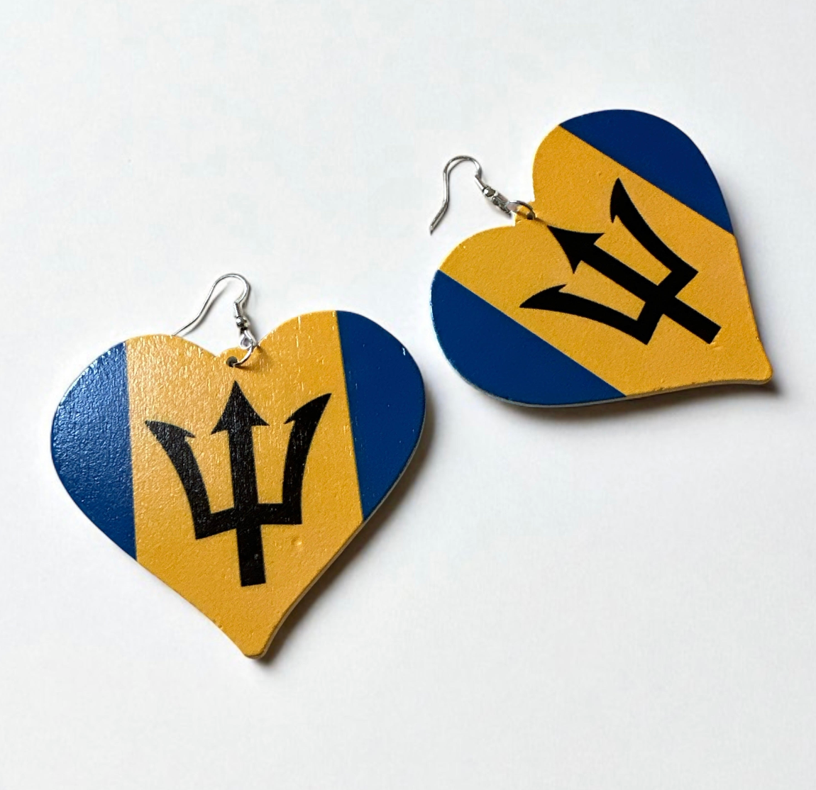 Barbados Flag Heart Earrings – Afrocentric Caribbean Statement Wooden Jewellery - Fatisha Boutique #