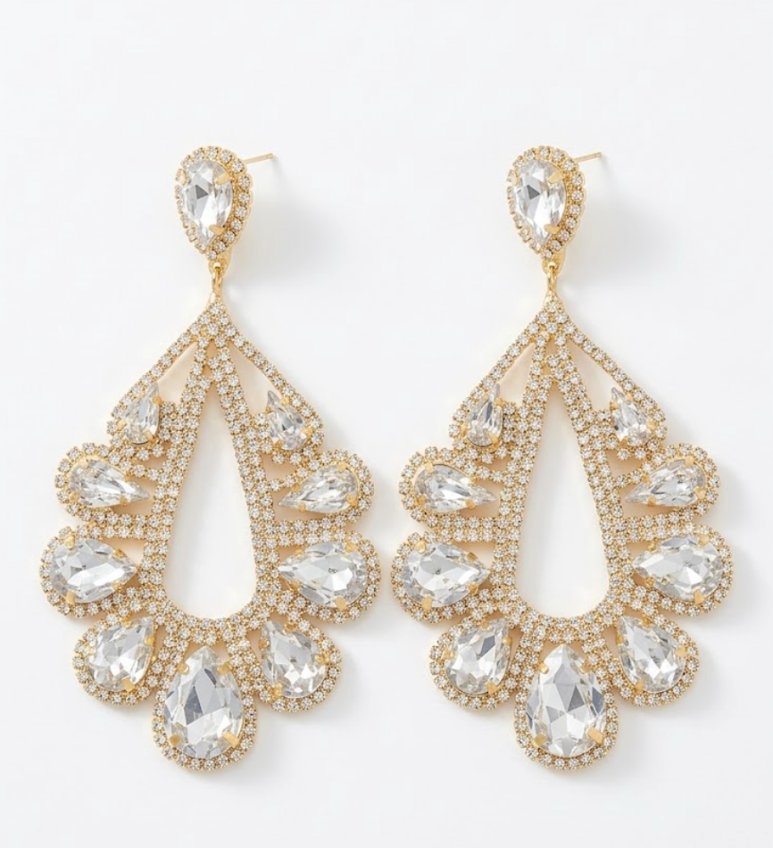 Luxury Rhinestone Teardrop Statement Earrings – Gold & Silver Crystal Glam Drop Earrings - Fatisha Boutique #