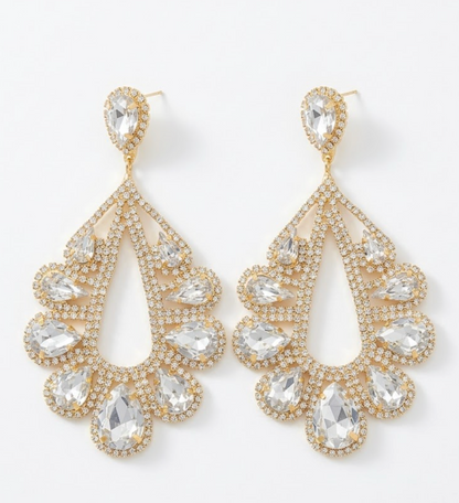 Luxury Rhinestone Teardrop Statement Earrings – Gold & Silver Crystal Glam Drop Earrings - Fatisha Boutique #