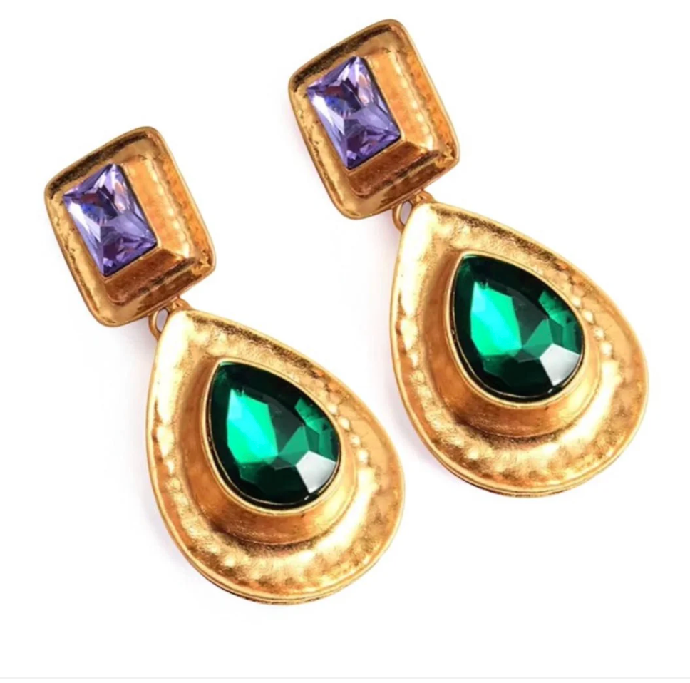 Elegant Teardrop Rhinestone Earrings – Gold Crystal Drop Statement - Fatisha Boutique #