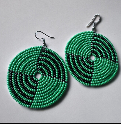 Beaded Spiral Disc Earrings – Handmade Afrocentric Statement Jewellery