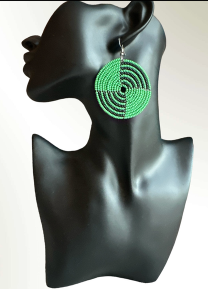 Beaded Spiral Disc Earrings – Handmade Afrocentric Statement Jewellery