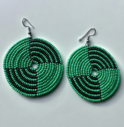 Beaded Spiral Disc Earrings – Handmade Afrocentric Statement Jewellery