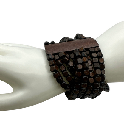 Brown Multi-Strand Wooden Bead Boho Bracelet - Fatisha Boutique