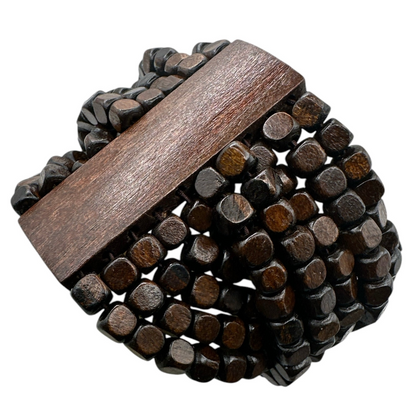 Brown Multi-Strand Wooden Bead Boho Bracelet - Fatisha Boutique