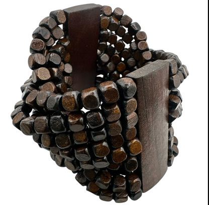 Brown Multi-Strand Wooden Bead Boho Bracelet - Fatisha Boutique