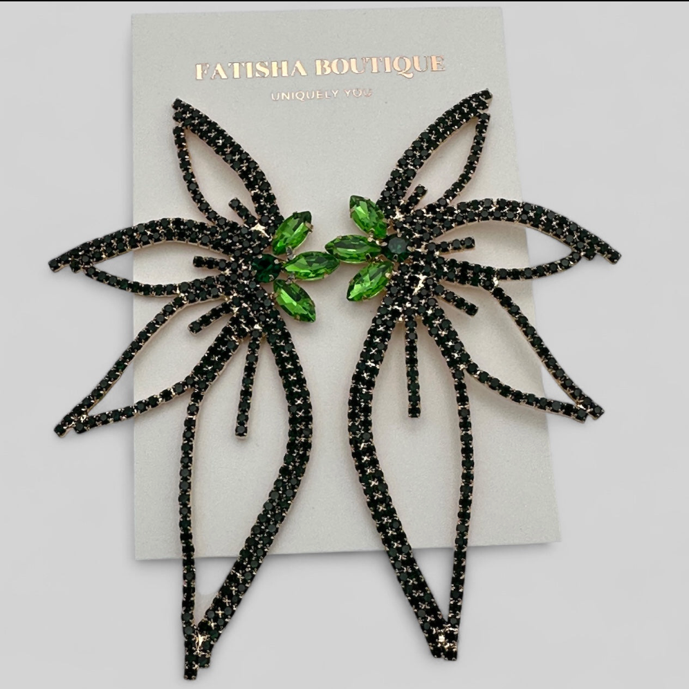 Green Crystal Starburst Statement Drop Earrings
