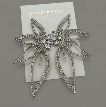 Silver Crystal Starburst Statement Drop Earrings
