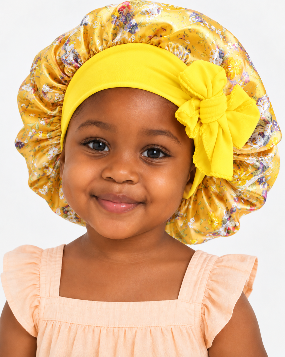 Bonnet en satin de soie avec nœud pour enfants | Bonnet de nuit floral pour filles – Protection capillaire pour cheveux bouclés et lisses Fatisha Boutique