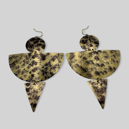 Abstract Brass Statement Dangle Earrings - Bold Geometric Fashion Jewellery - Fatisha Boutique