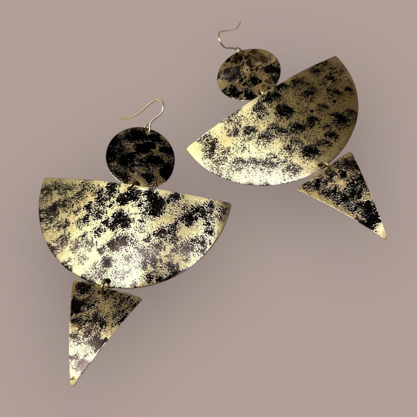 Abstract Brass Statement Dangle Earrings - Bold Geometric Fashion Jewellery - Fatisha Boutique
