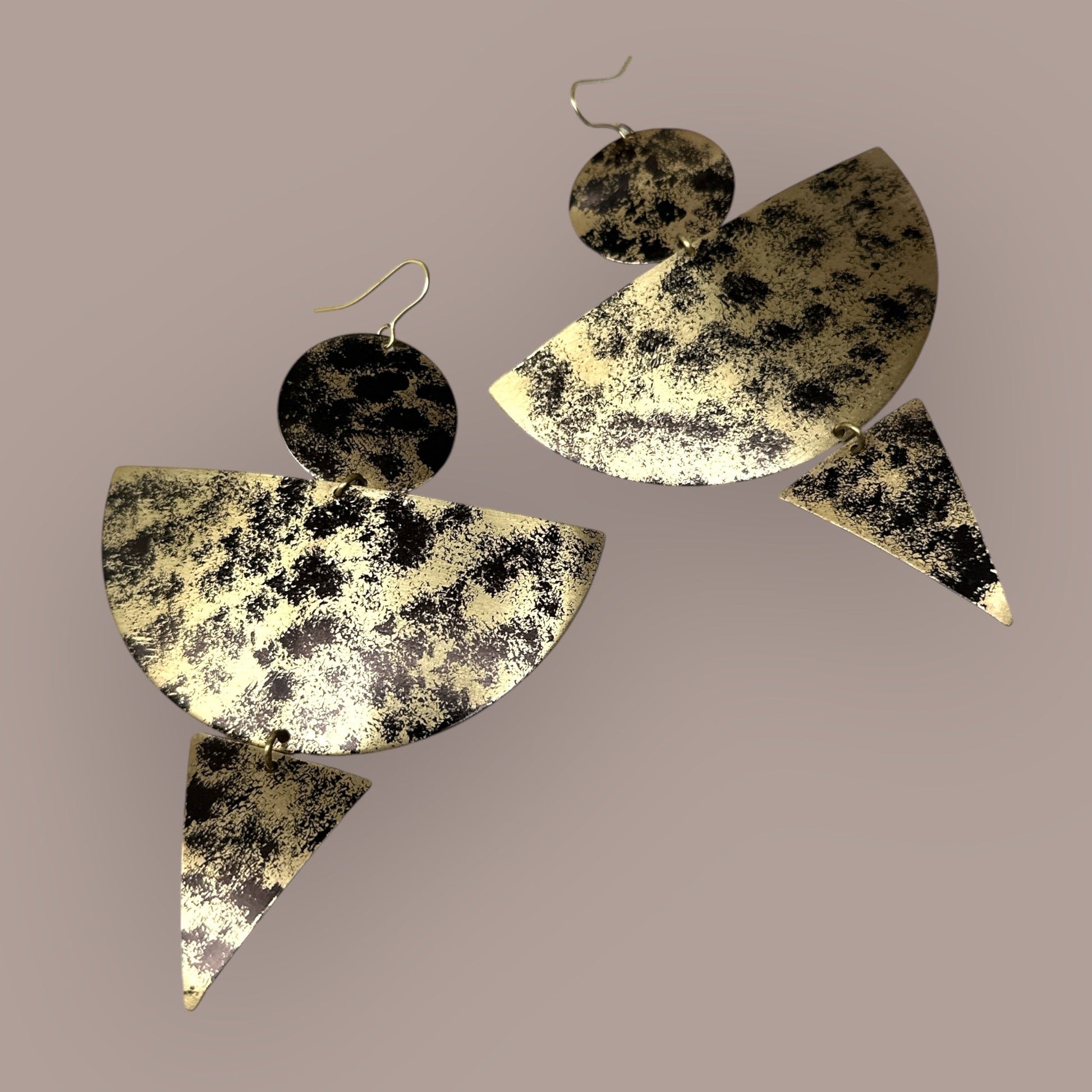Abstract Brass Statement Dangle Earrings - Bold Geometric Fashion Jewellery - Fatisha Boutique