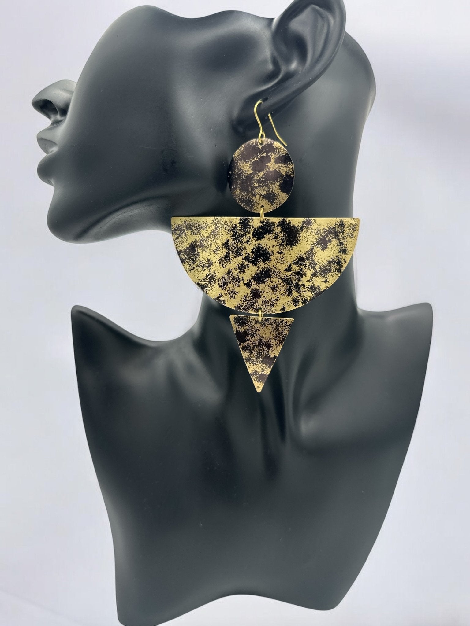 Abstract Brass Statement Dangle Earrings - Bold Geometric Fashion Jewellery - Fatisha Boutique