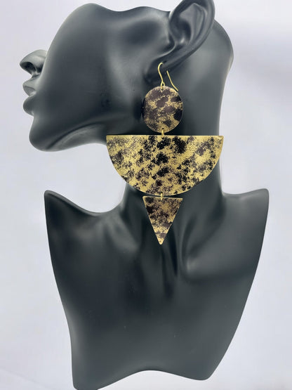 Abstract Brass Statement Dangle Earrings - Bold Geometric Fashion Jewellery - Fatisha Boutique