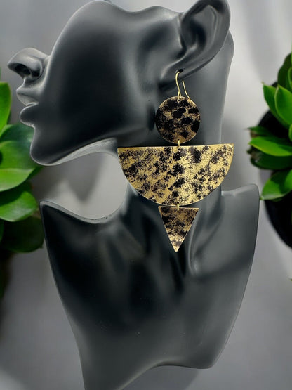 Abstract Brass Statement Dangle Earrings - Bold Geometric Fashion Jewellery - Fatisha Boutique