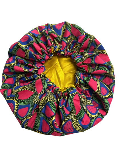 Adjustable Double - Layered Reversible Ankara Satin Silk Bonnet Caps – Stylish & Protective Hair Care - Fatisha Boutique