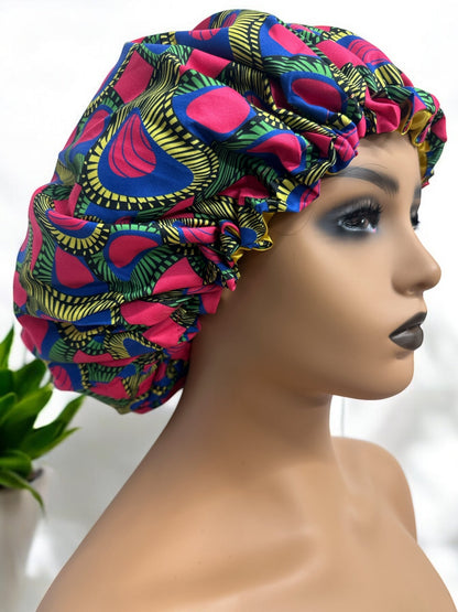 Adjustable Double - Layered Reversible Ankara Satin Silk Bonnet Caps – Stylish & Protective Hair Care - Fatisha Boutique
