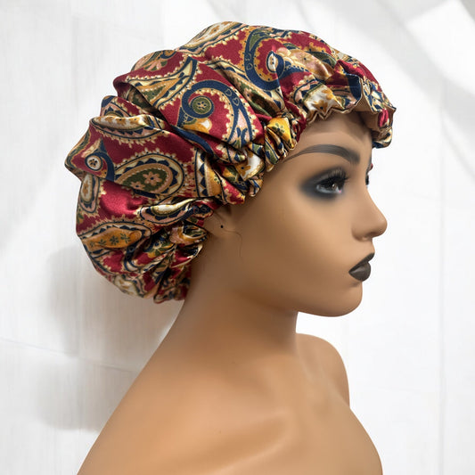Adjustable Double - Layered Reversible Satin Silk Bonnet Cap – Premium Hair Protection Sleep Cap - Fatisha Boutique