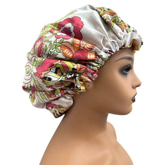 Adjustable Double - Layered Reversible Satin Silk Bonnet Cap – Premium Hair Protection Sleep Cap - Fatisha Boutique