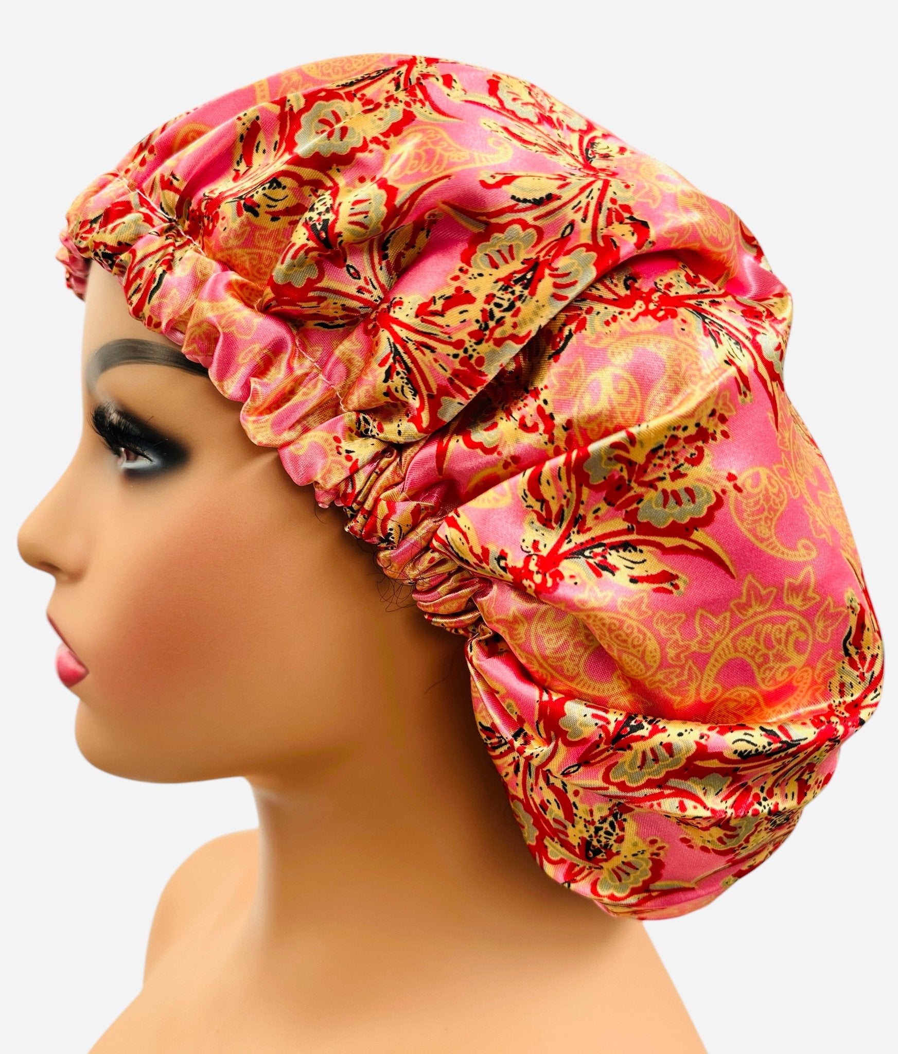 Adjustable Reversible Satin Silk Bonnet Cap – Double Layered Printed Sleep Cap for Hair Protection - Fatisha Boutique
