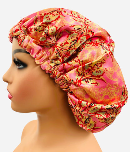 Adjustable Reversible Satin Silk Bonnet Cap – Double Layered Printed Sleep Cap for Hair Protection - Fatisha Boutique